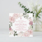 初めての聖体拝領 ピンクのバラの花 招待状 (スタンド正面)