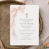 初めての聖体拝領 ピンクのリボン ガール 招待状