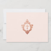 初めての聖体拝領 ピンクの女の子の写真 ヴィンテージ ローズゴールド 招待状 (裏面)