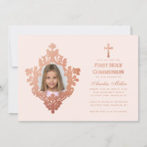 初めての聖体拝領 ピンクの女の子の写真 ヴィンテージ ローズゴールド