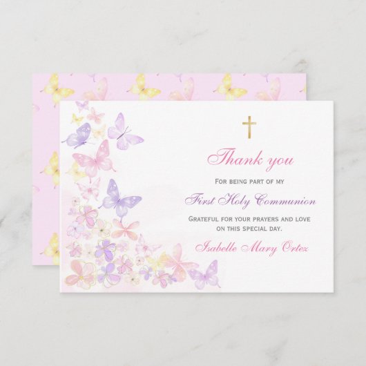 初めての聖体拝領 ピンクの蝶の少女 ありがとう (正面/裏面)