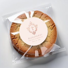 初めての聖体拝領 ピンク ローズ ゴールドのクラシカルな女の子 ラウンドシール