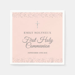 初めての聖体拝領 ブッシュピンク シルバースターダスト スタンダードカクテルナプキン