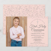 初めての聖体拝領 ブラッシュピンク スターダスト フォト セーブザデート (正面/裏面)