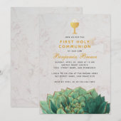 初めての聖体拝領 ボタン式 ジュエリー ゴールドの杯 招待状 (正面/裏面)