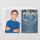 初めての聖体拝領 ラスティック ストリング ライト フォト サンキューカード (正面)