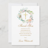 初めての聖体拝領 ローズ フラワー ゴールド スクリプト サンキューカード (正面)