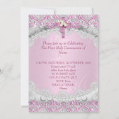 初めての聖体拝領 十字架 ピンクレース 女の子 招待状 (裏面)