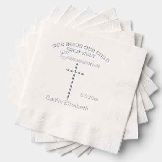 初めての聖体拝領 十字架 名前 日付 箔ナプキン (インサイチュ (積み重ね))