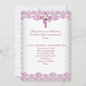 初めての聖体拝領 十字架 女の子 白 ピンク S 招待状 (裏面)