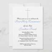 初めての聖体拝領 十字架 男の子 青 灰色 招待状 (正面)