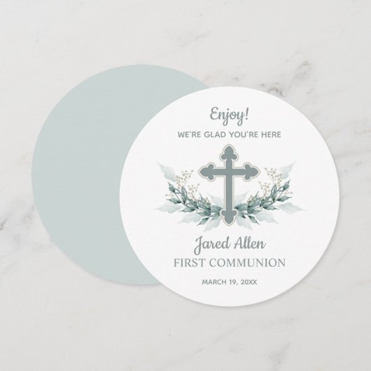 初めての聖体拝領 夕食のプレート 感謝カード 招待状 (正面/裏面)