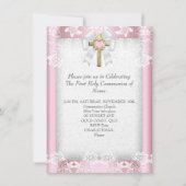初めての聖体拝領 女の子 クロス ピンク 8 招待状 (裏面)