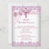 初めての聖体拝領 女の子 ピンク パールレース 招待状 (正面)