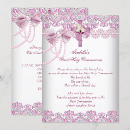 初めての聖体拝領 女の子 ピンク パールレース 招待状
