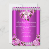 初めての聖体拝領 女の子 ホットピンク パールレース 招待状 (正面)