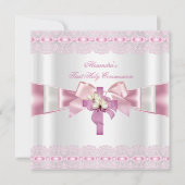 初めての聖体拝領 女の子 1歳 白 ピンクのレース 2 招待状 (正面)