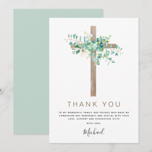 初めての聖体拝領 感謝状 セージ ユーカリ 招待状 (正面/裏面)