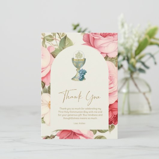 初めての聖体拝領 感謝 ピンクのバラ (スタンド正面)