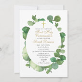 初めての聖体拝領 水彩グリーン 招待状 (正面)