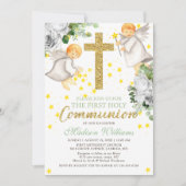 初めての聖体拝領 水彩天使 ゴールドグリッター 招待状 (正面)