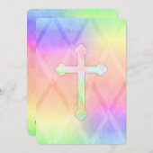 初めての聖体拝領 水彩画 クロス レインボー 招待状 (正面/裏面)