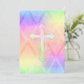 初めての聖体拝領 水彩画 クロス レインボー 招待状 (スタンド正面)