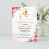 初めての聖体拝領 水彩 ピンクの花 招待状 (スタンド正面)