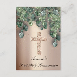 初めての聖体拝領 洗礼 キリスト教 十字架 緑 招待状