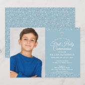 初めての聖体拝領 現代のシルバーハートの写真 招待状 (正面/裏面)