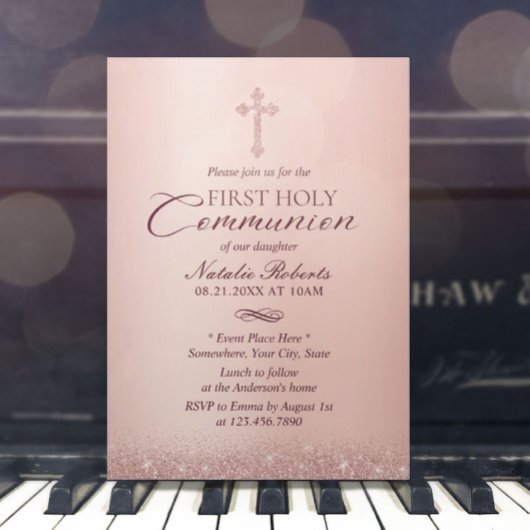 初めての聖体拝領 現代のローズゴールド 招待状