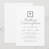 初めての聖体拝領 現代的 ミニマリスト ブラック クロス 招待状 (正面/裏面)