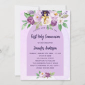 初めての聖体拝領 紫の花 十字架の少女 招待状 (正面)