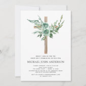 初めての聖体拝領 緑のセージ ユーカリ グリーン 招待状 (正面)