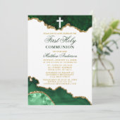 初めての聖体拝領 緑 金 マーブル ゲオード 招待状 (スタンド正面)