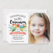 初めての聖体拝領 花 | フォト招待状 招待状 (正面)