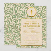 初めての聖体拝領 葉の模様 偽の金 中立的な性別 招待状 (正面/裏面)