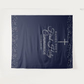 初めての聖体拝領 青 銀の写真用背景 タペストリー (正面(横))