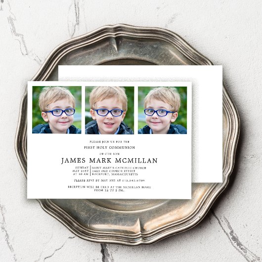 初めての聖体拝領 3枚の写真の組み合わせ 男の子の記念品 招待状