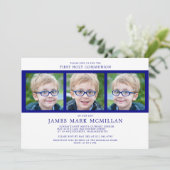 初めての聖体拝領 3枚の写真の組み合わせ 男の子 ネイビーブルー 招待状 (スタンド正面)