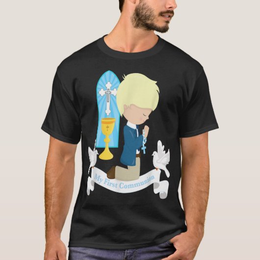 初めての聖餐式で子どもたちに息子のブロンドヘアG Tシャツ (正面)