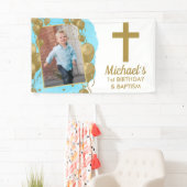 初めての誕生日と洗礼 セット 1歳 ゴールド風船 フォト 横断幕 (インサイチュ)