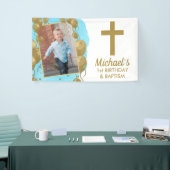 初めての誕生日と洗礼 セット 1歳 ゴールド風船 フォト 横断幕 (トレードショー)