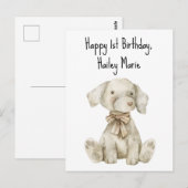 初めての誕生日ぬいぐるみ犬 オーダーメイド ポストカード (正面/裏面)
