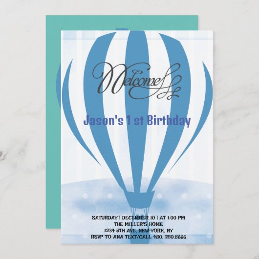 初めての誕生日のパーティーのためのハニーバルーン 招待状 (正面/裏面)