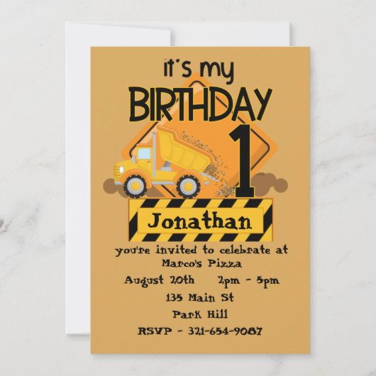 初めての誕生日ダンプトラック 招待状 (正面)