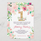 初めての誕生日ピンクの美しい花の招待状 招待状 (正面/裏面)