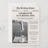 初めての誕生日新聞風フォトカード 招待状 (正面)