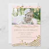 初めての誕生日音楽とハート 招待状 (正面)