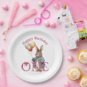 初めての誕生日 うさぎ カラフル 風船 ペーパープレート (パーティー)